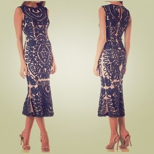 Soutache lace Midi Dress Navy + Nude size 8.